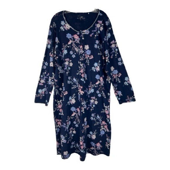 Caldia Switzerland Sz XL Floral Nightgown "Cosy Cotton Nights" Blue - Picture 2 of 10